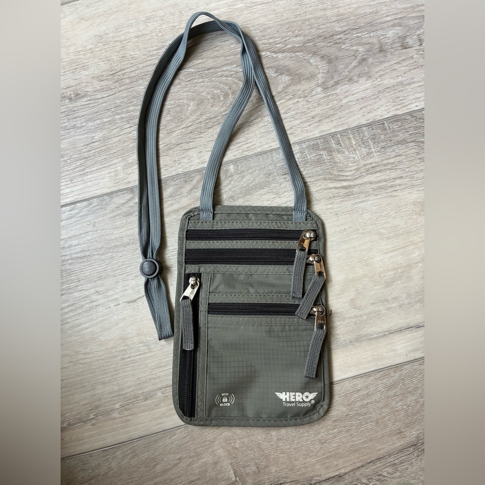 HERO Travel Supply RFID Blocking Neck Wallet Crossbody Security Unisex Gray